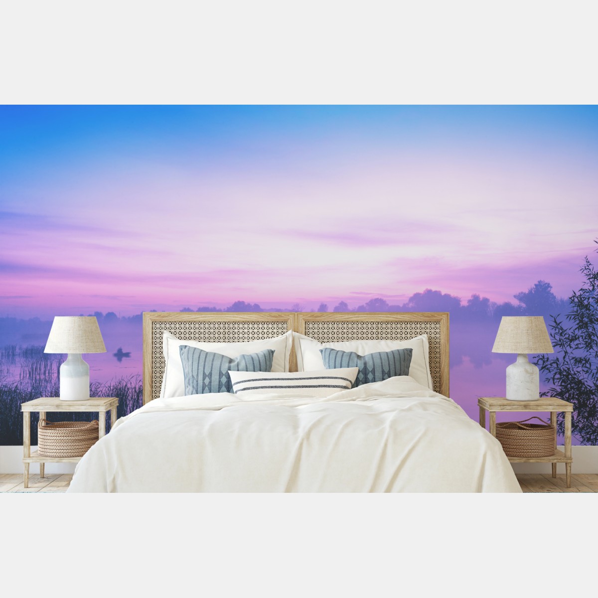 Carta da parati alba magica sul lago nebbioso • Wallissimo®