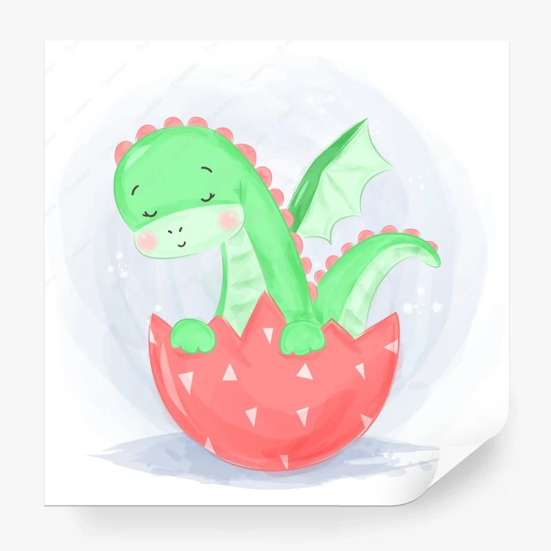 Carta da parati drago verde tenero che esce dall'uovo