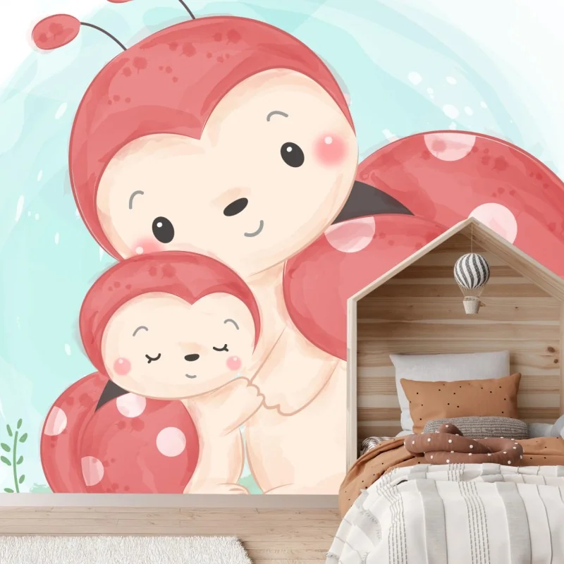 Carta da parati abbraccio di coccinella per cameretta