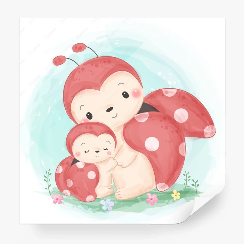 Carta da parati abbraccio di coccinella per cameretta