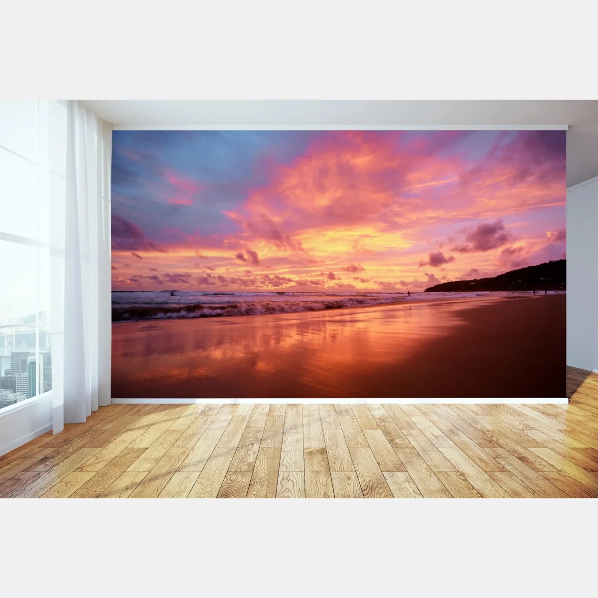 Carta da parati tramonto rosa sul mare • Wallissimo® Carta da parati tramonto rosa sul mare • Wallissimo®