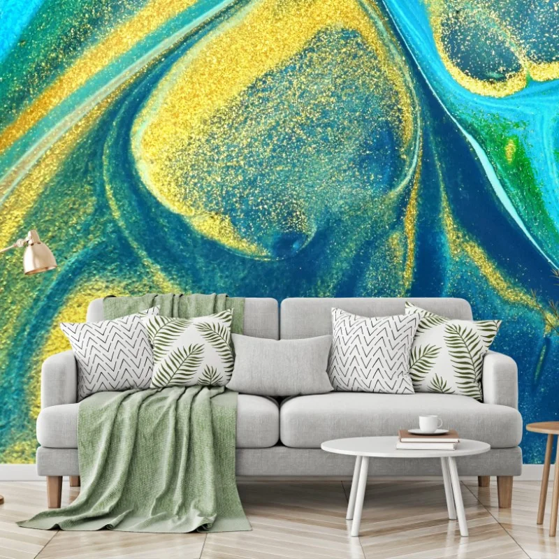 Carta da parati isola astratta in oceano blu e oro