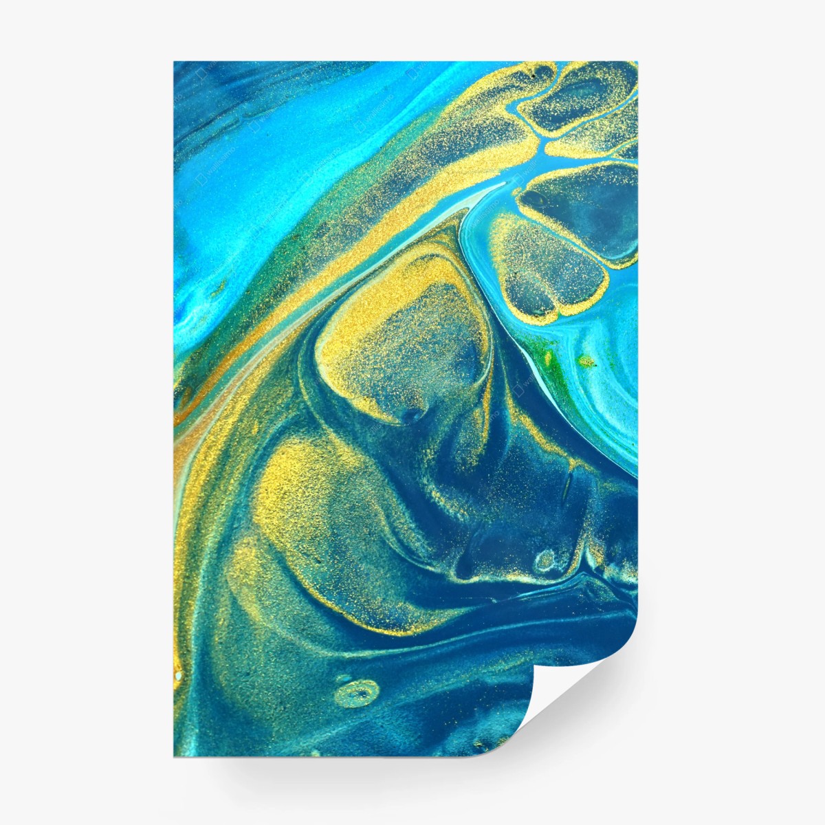 Carta da parati isola astratta in oceano blu e oro • Wallissimo® Carta da parati isola astratta in oceano blu e oro • Wallissimo®