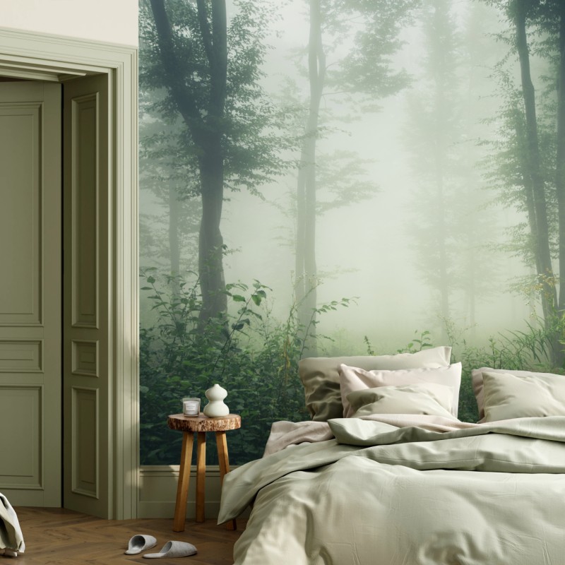 Carta da parati silenzio nella foresta nebbiosa