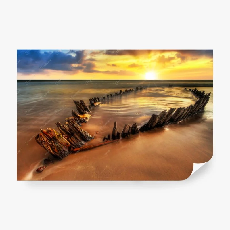 Carta da parati relitto al tramonto a Rossbeigh, Irlanda