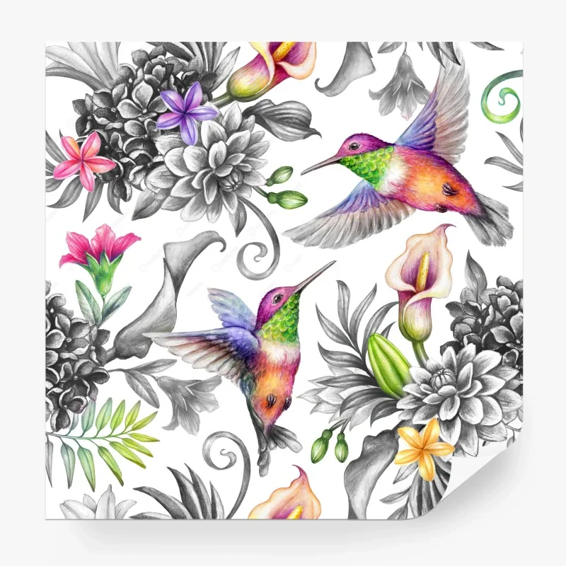 Carta da parati giardino paradisiaco di colibrì e fiori tropicali