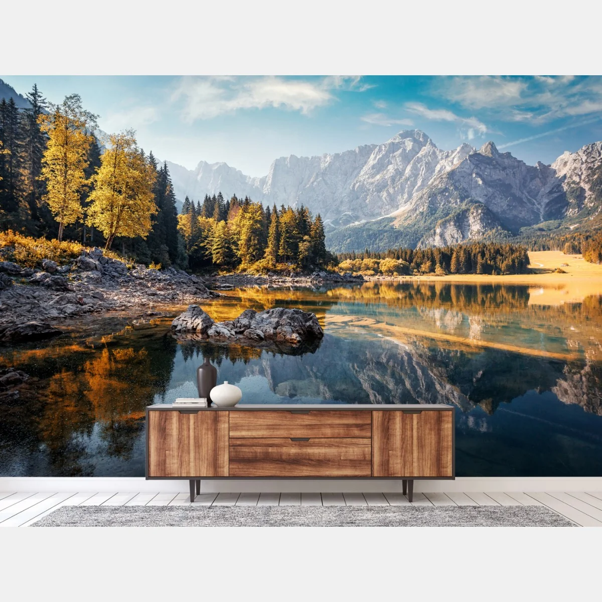 Carta da parati panorama autunnale sul Lago di Fusine • Wallissimo® Carta da parati panorama autunnale sul Lago di Fusine • Wallissimo®