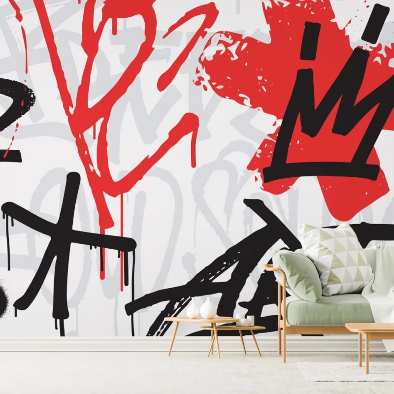 Carta da parati esplosione urbana graffiti rosso e nero