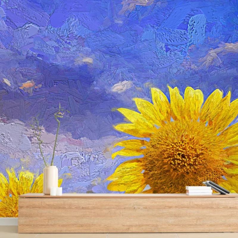 Carta da parati campo di girasoli al tramonto