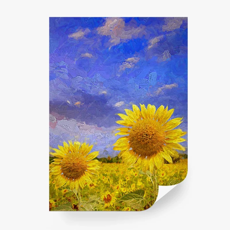 Carta da parati campo di girasoli al tramonto