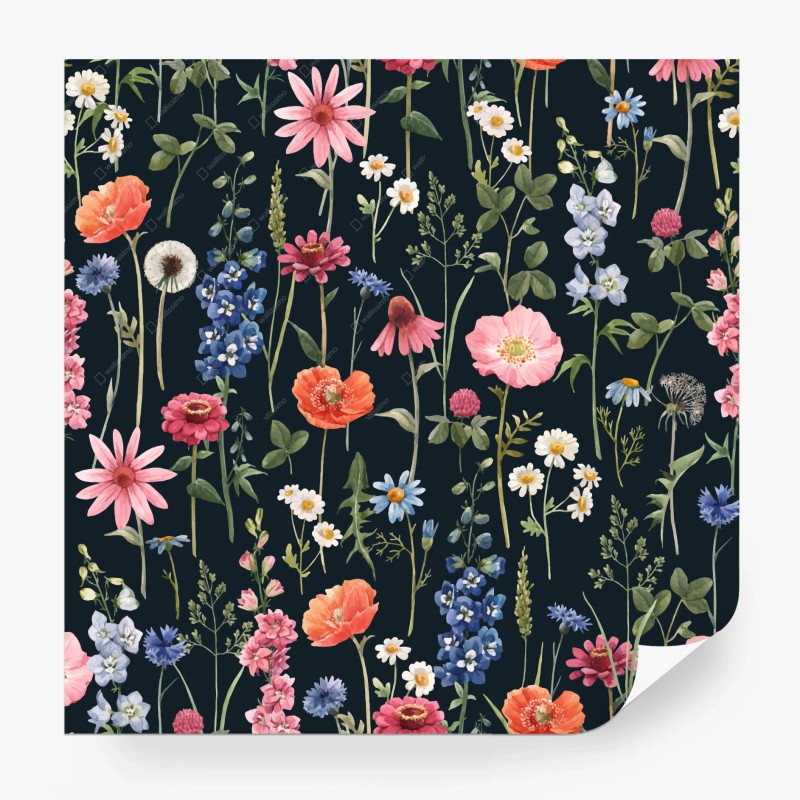 Carta da parati motivo floreale acquerellato su sfondo scuro