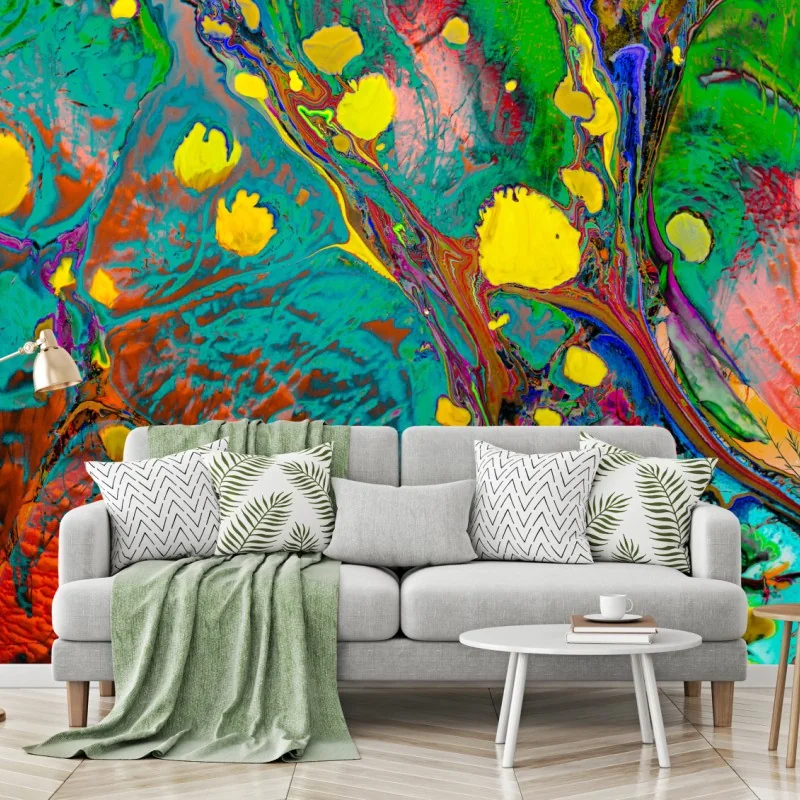 Carta da parati motivo marmorizzato psichedelico multicolore