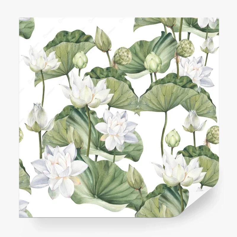 Carta da parati eleganza di loto bianco in acquerello