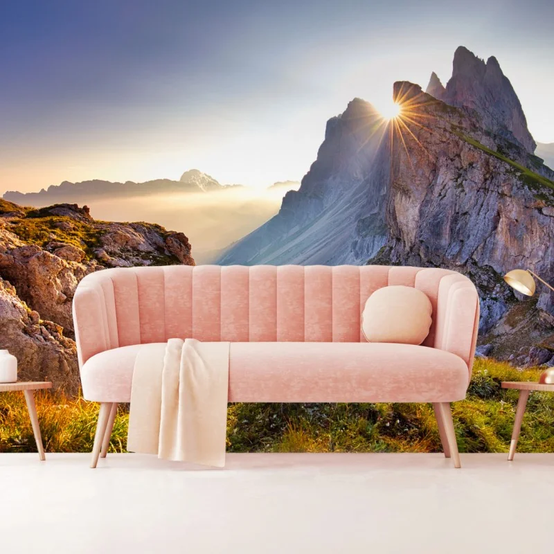 Carta da parati alba magica a Seceda nelle Dolomiti di Val Gardena