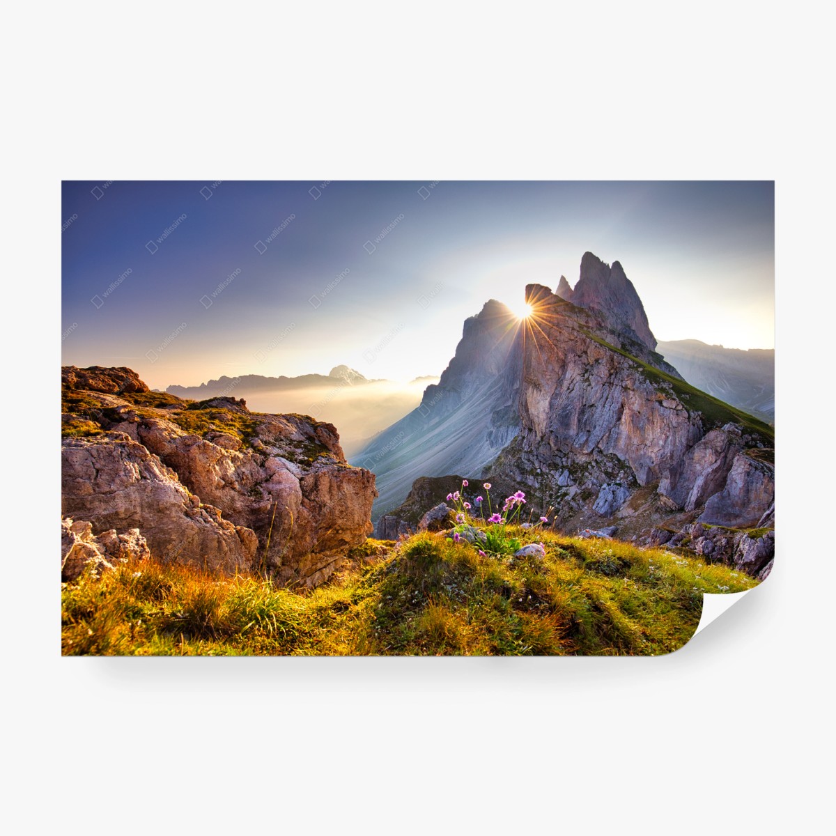 Carta da parati alba magica a Seceda nelle Dolomiti di Val Gardena • Wallissimo® Carta da parati alba magica a Seceda nelle Dolomiti di Val Gardena • Wallissimo®