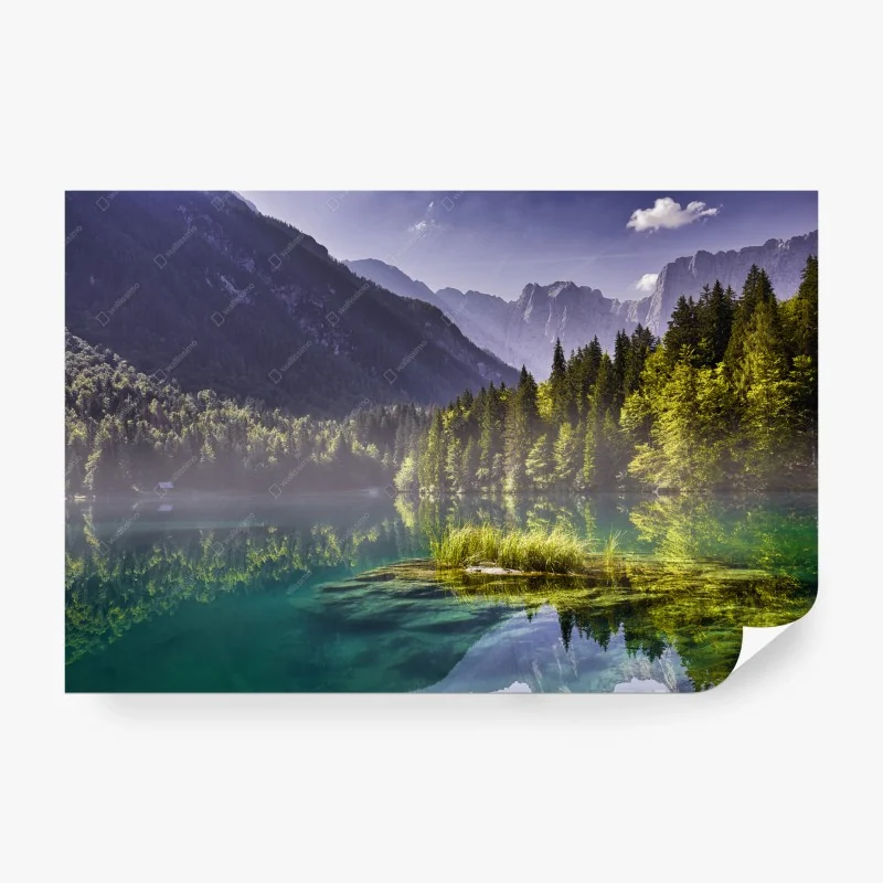 Carta da parati alba sul Lago di Fusine: specchio delle Dolomiti