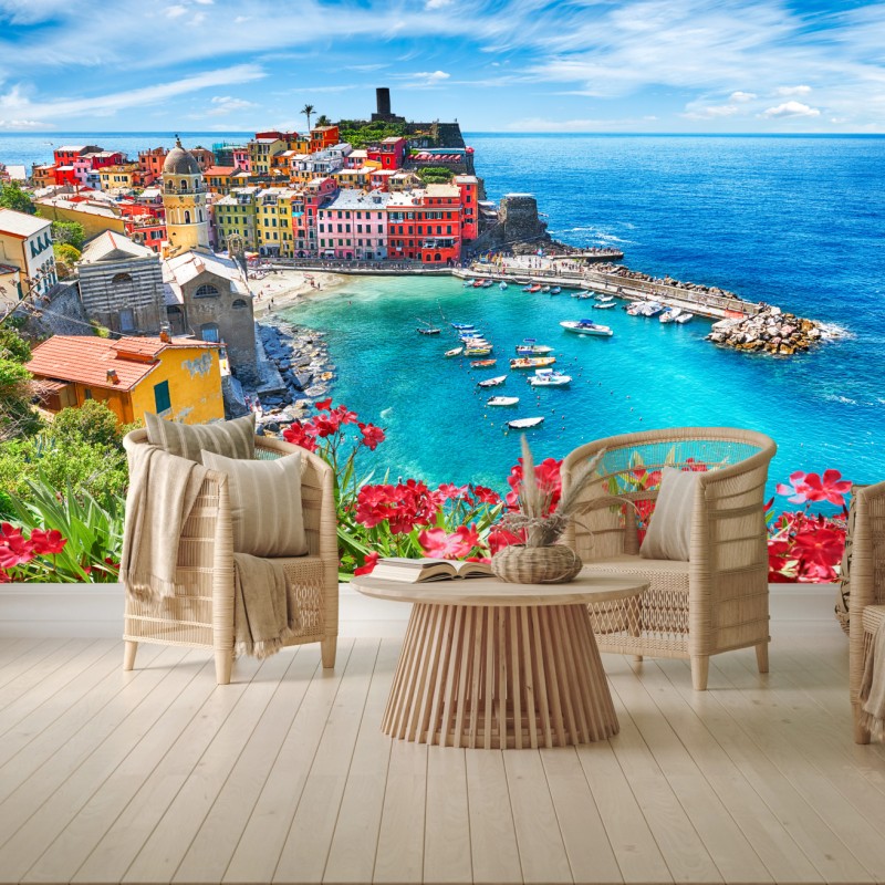 Carta da parati veduta panoramica di Vernazza sul mare