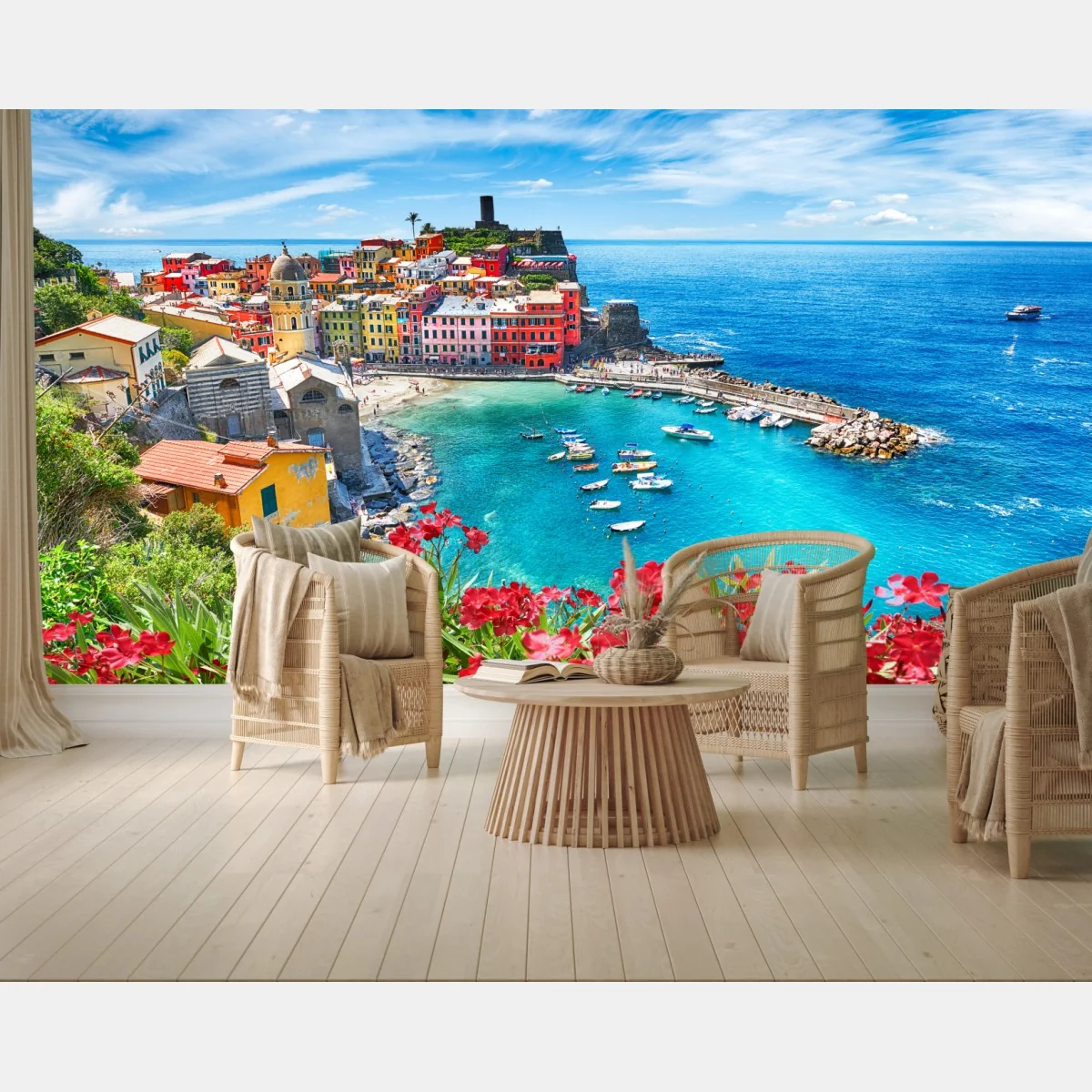 Carta da parati veduta panoramica di Vernazza sul mare • Wallissimo® Carta da parati veduta panoramica di Vernazza sul mare • Wallissimo®