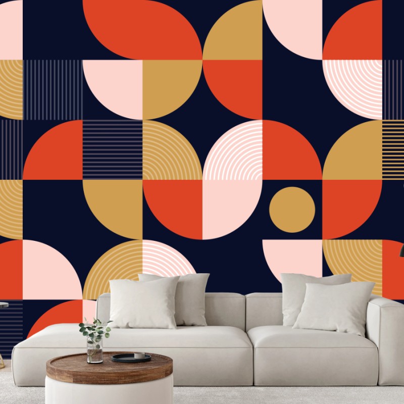 Carta da parati motivi geometrici retrò in palette calda • Wallissimo® Carta da parati motivi geometrici retrò in palette calda • Wallissimo®