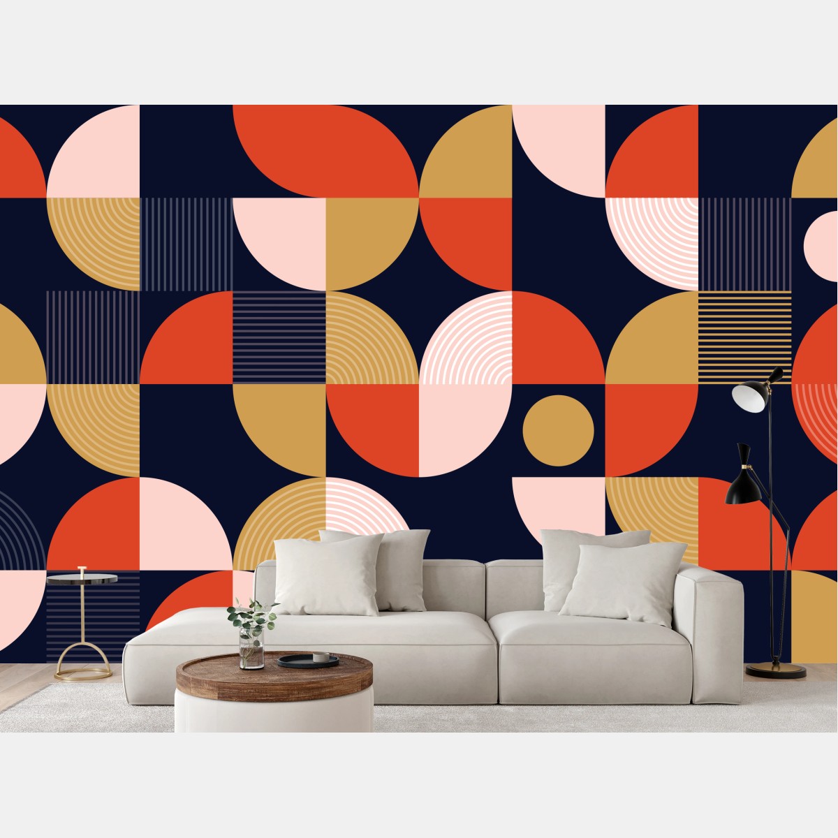 Carta da parati motivi geometrici retrò in palette calda • Wallissimo® Carta da parati motivi geometrici retrò in palette calda • Wallissimo®