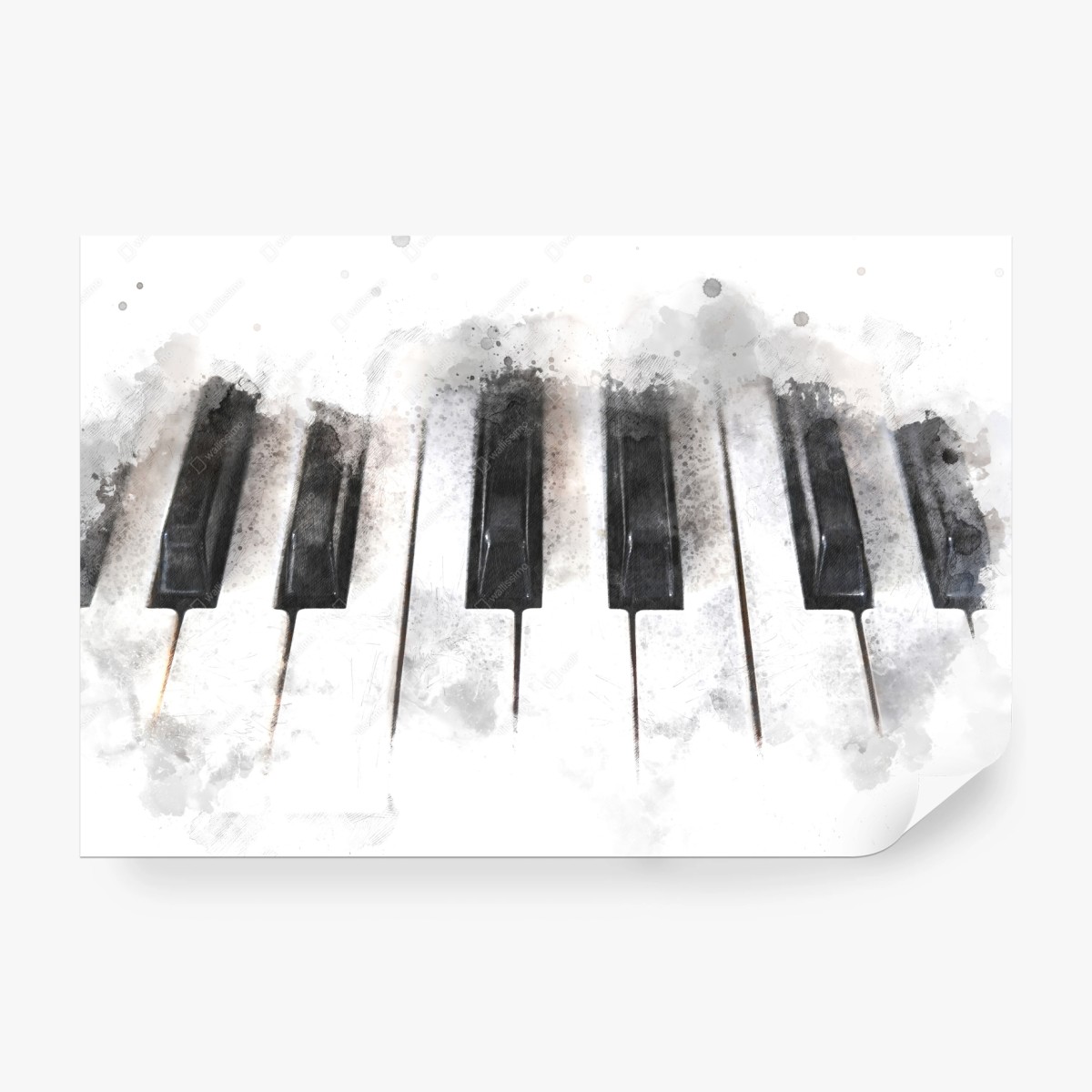 Carta da parati tastiera acquerello: eleganza in bianco e nero • Wallissimo® Carta da parati tastiera acquerello: eleganza in bianco e nero • Wallissimo®