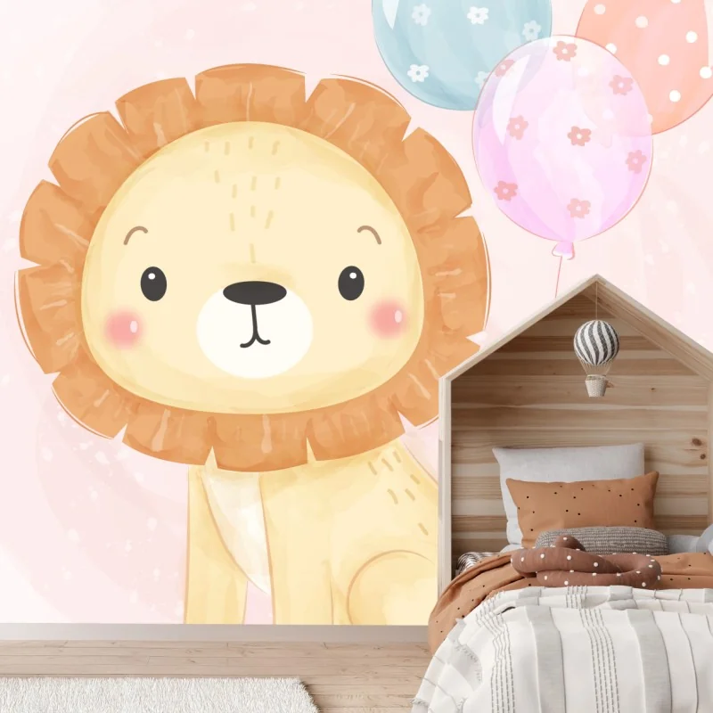 Carta da parati leoncino pastello con palloncini
