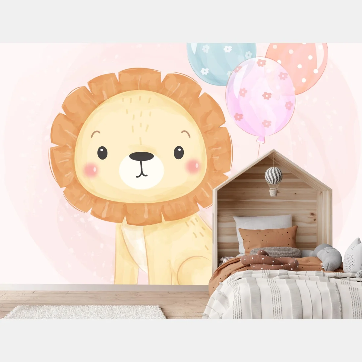 Carta da parati leoncino pastello con palloncini • Wallissimo® Carta da parati leoncino pastello con palloncini • Wallissimo®