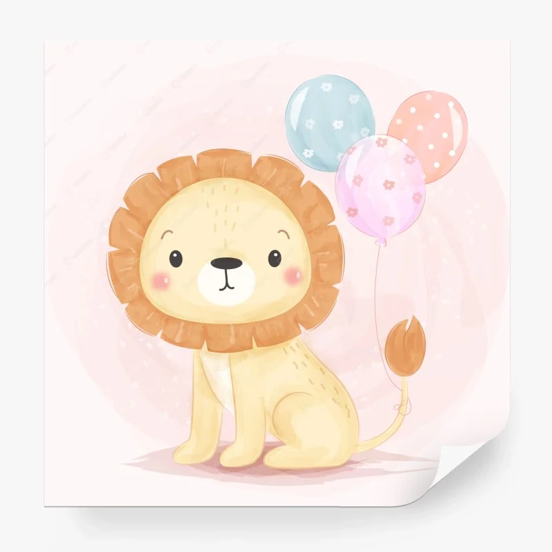 Carta da parati leoncino pastello con palloncini