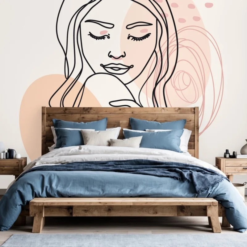 Carta da parati ritratto femminile in linea continua e colori pastello