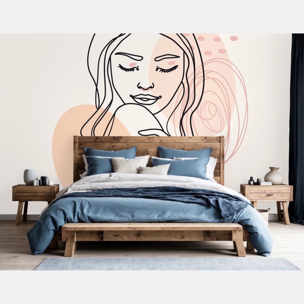 Carta da parati ritratto femminile in linea continua e colori pastello • Wallissimo®