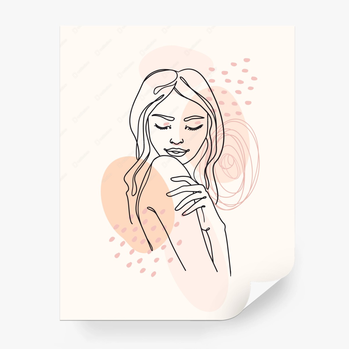 Carta da parati ritratto femminile in linea continua e colori pastello • Wallissimo®
