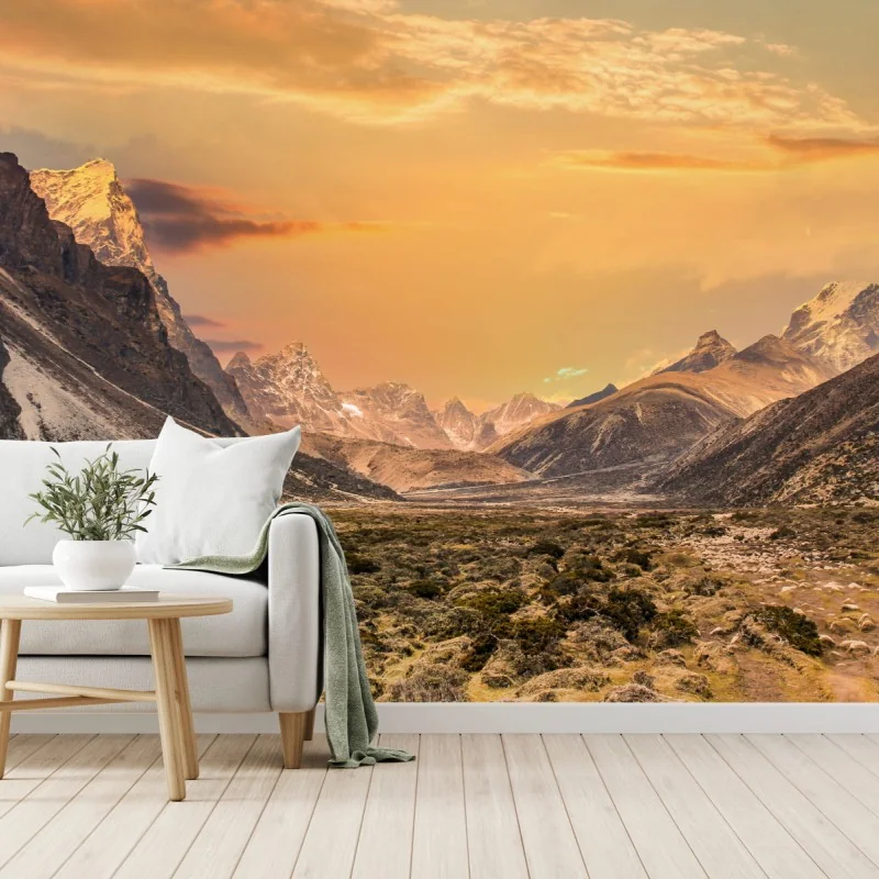 Carta da parati tramonto sulle montagne dell'Himalaya a Sagarmatha, Nepal