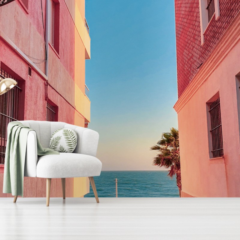 Carta da parati viale verso il mare al tramonto