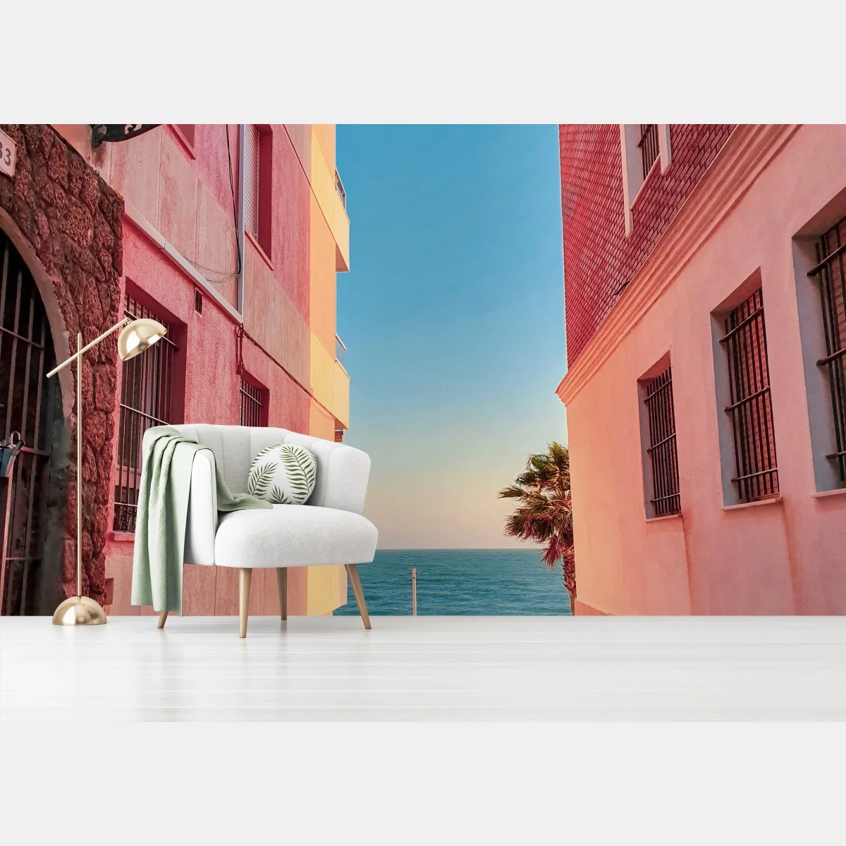 Carta da parati viale verso il mare al tramonto • Wallissimo® Carta da parati viale verso il mare al tramonto • Wallissimo®