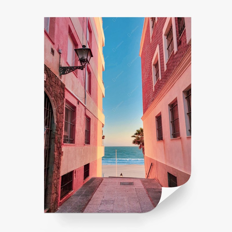 Carta da parati viale verso il mare al tramonto