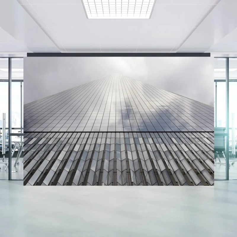 Carta da parati prospettiva verticale sulla facciata in vetro