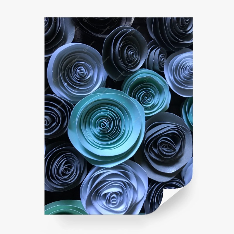 Carta da parati composizione di rose di carta turchesi • Wallissimo® Carta da parati composizione di rose di carta turchesi • Wallissimo®