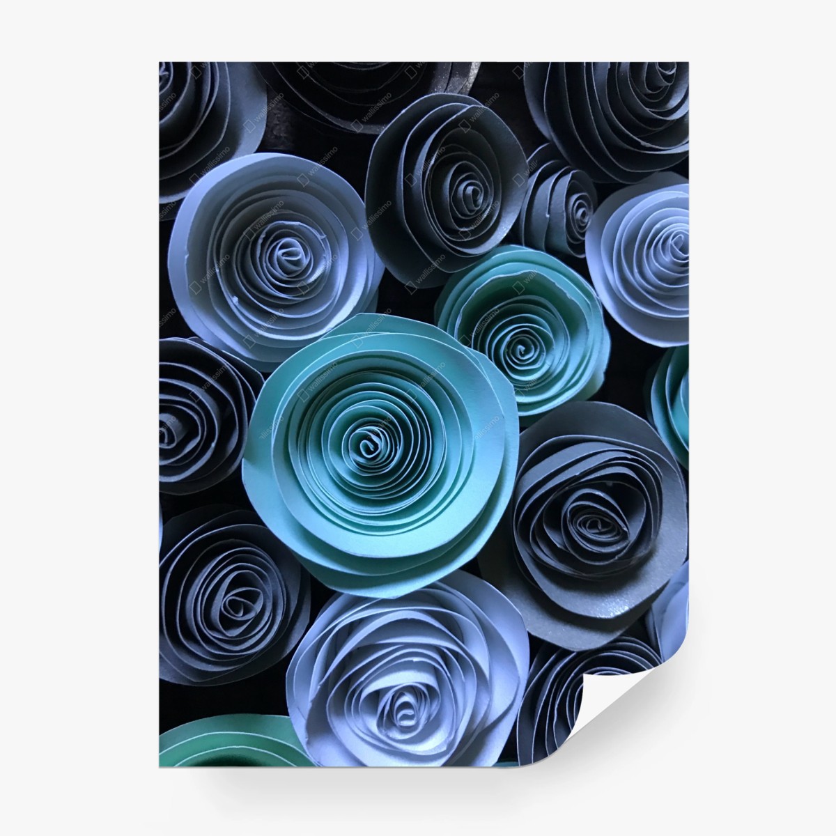 Carta da parati composizione di rose di carta turchesi • Wallissimo® Carta da parati composizione di rose di carta turchesi • Wallissimo®