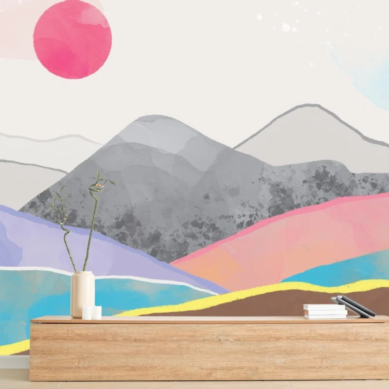 Carta da parati paesaggio astratto a tinte pastello