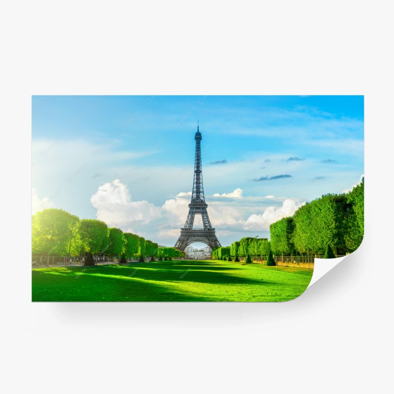 Carta da parati vista panoramica della Torre Eiffel tra gli alberi