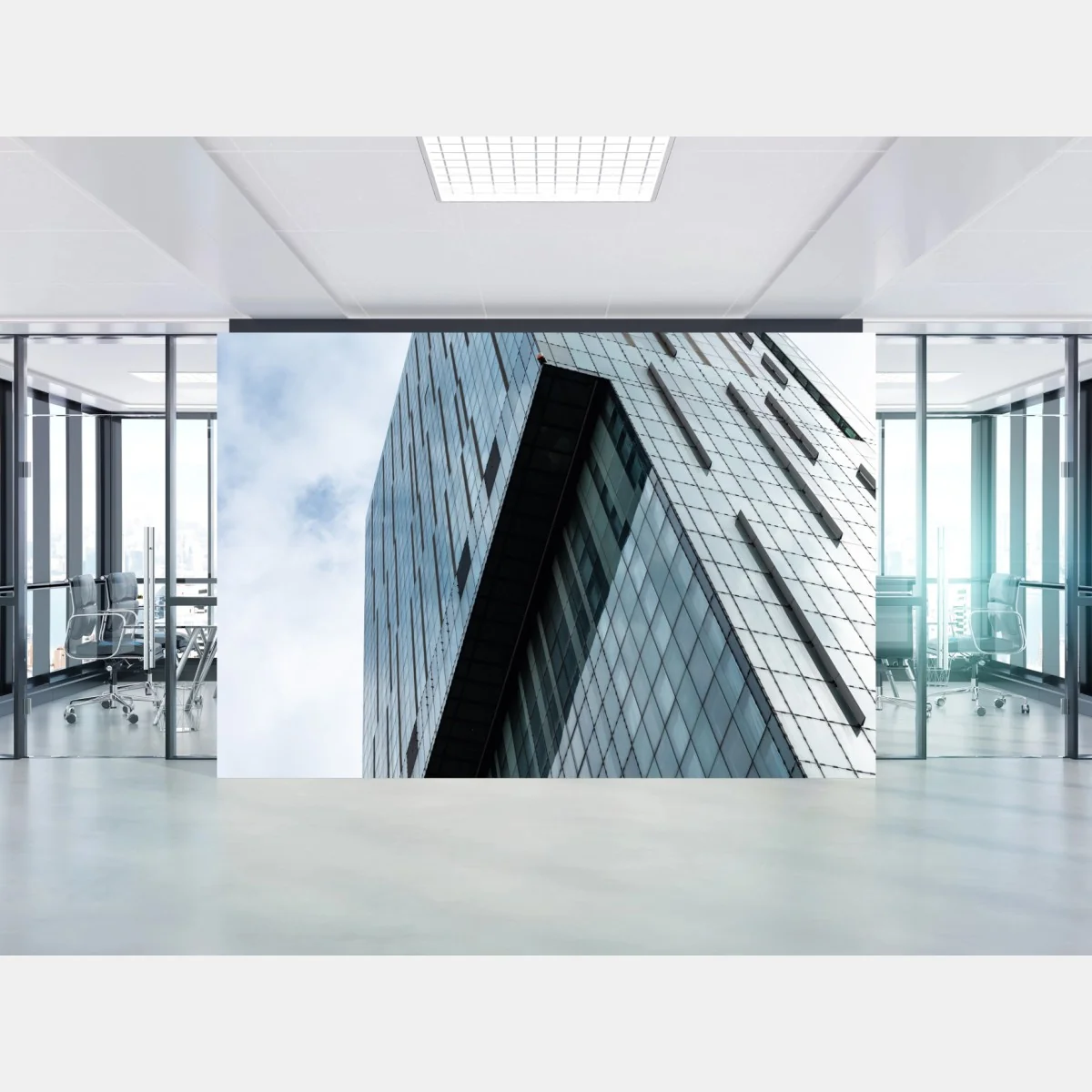 Carta da parati prospettiva urbana del grattacielo di vetro • Wallissimo® Carta da parati prospettiva urbana del grattacielo di vetro • Wallissimo®