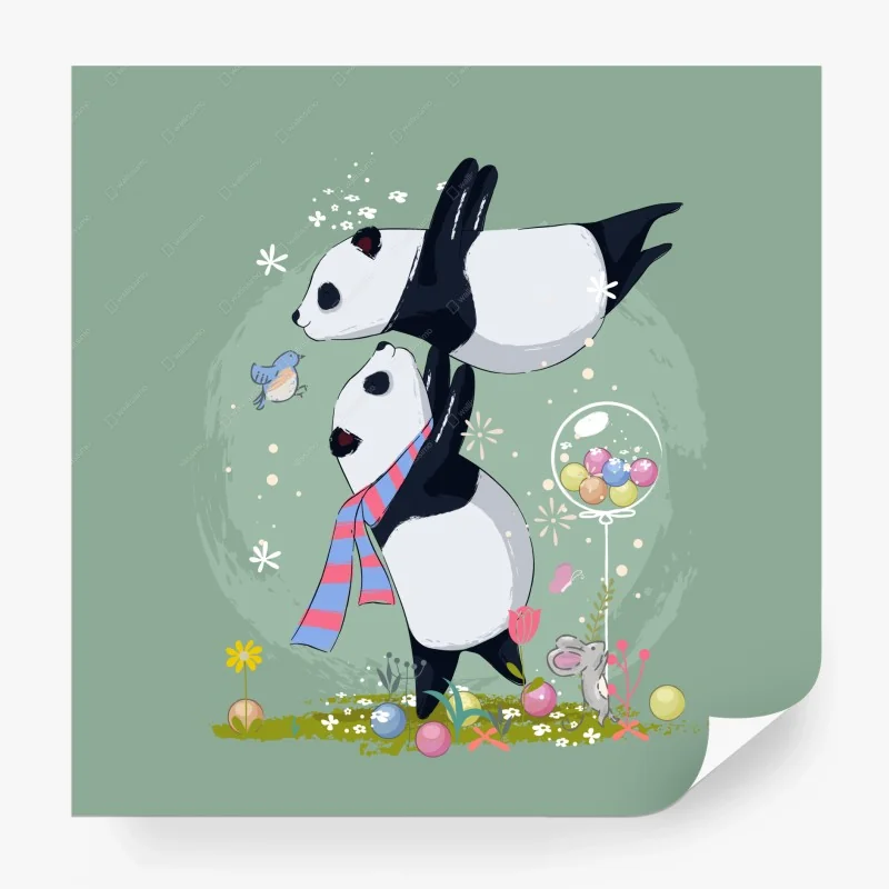 Carta da parati abbraccio di panda in stile fiabesco