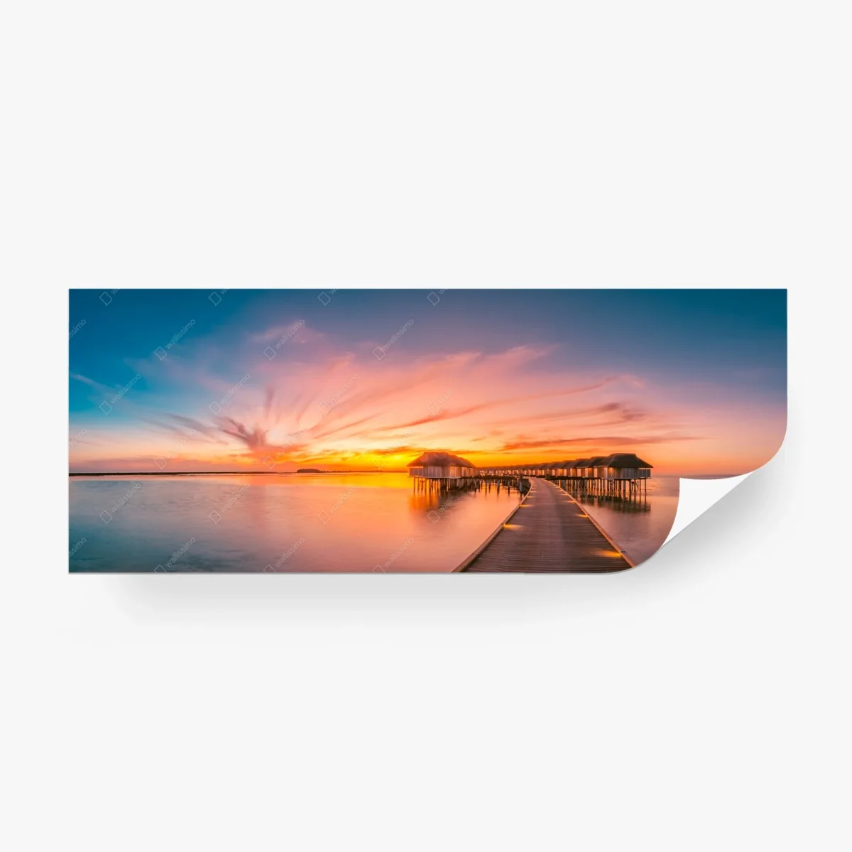 Carta da parati passerella verso bungalow sull'acqua al tramonto • Wallissimo® Carta da parati passerella verso bungalow sull'acqua al tramonto • Wallissimo®