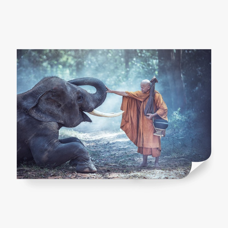 Carta da parati monaco buddista e elefante in Thailandia