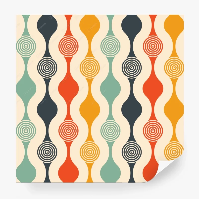 Carta da parati motivo retrò a onde e cerchi concentrici