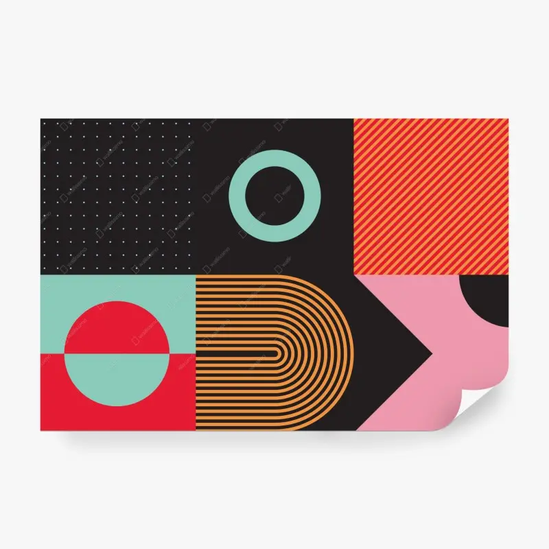 Carta da parati motivo geometrico brutalista dai colori vivaci