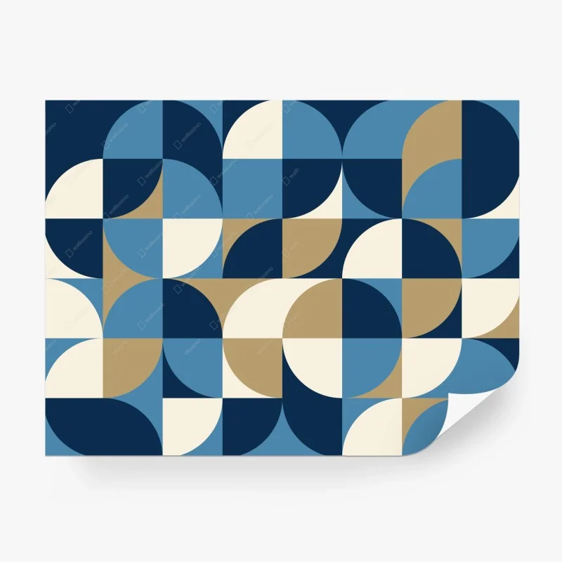Carta da parati motivo geometrico anni cinquanta in blu e crema