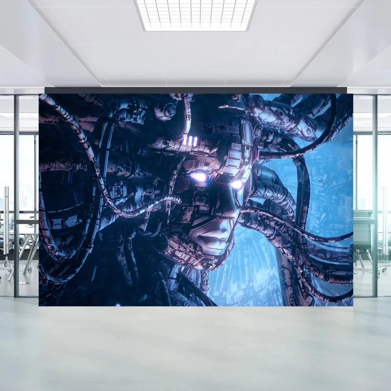 Carta da parati volto cibernetico illuminato al neon