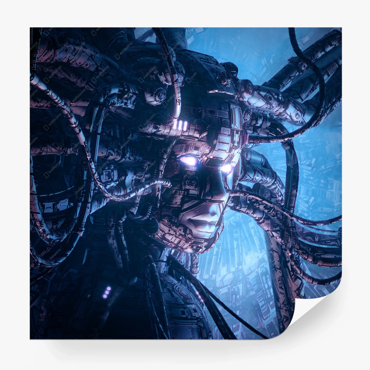 Carta da parati volto cibernetico illuminato al neon • Wallissimo® Carta da parati volto cibernetico illuminato al neon • Wallissimo®