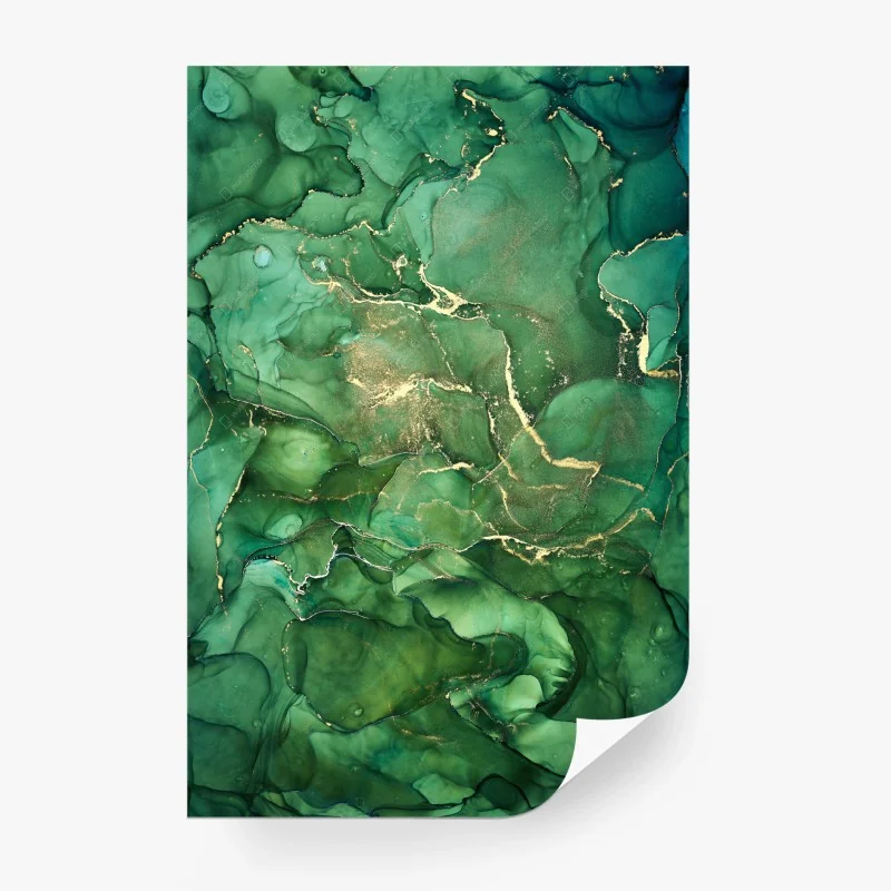 Carta da parati marmo astratto verde smeraldo con venature dorate